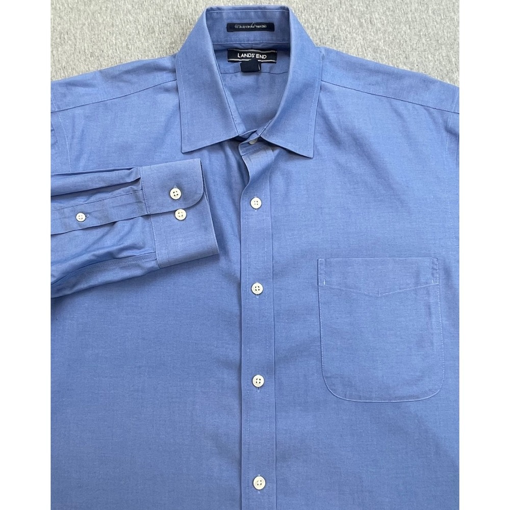 Lands End Shirt Mens 15 - 33 Blue 100% Supima Cotton Tailored Fit Button Up